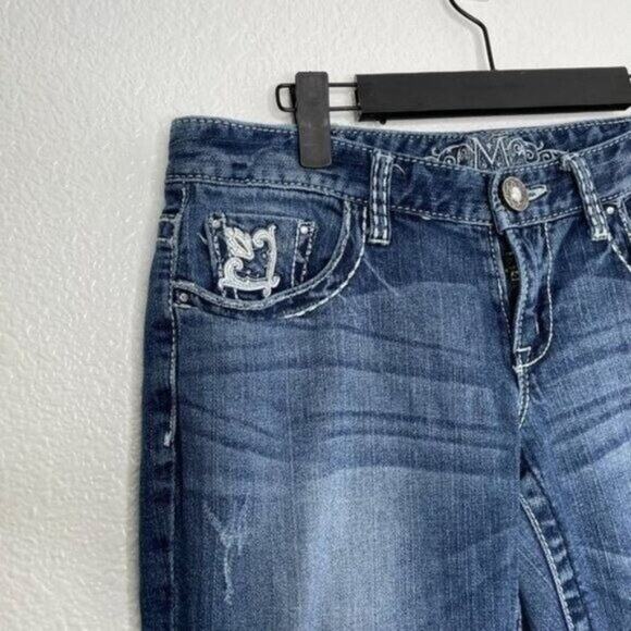 Maurices Womens Jeans Size 30 Premium Denim Blue Dark Wash Bootcut Embroidered - Picture 6 of 14